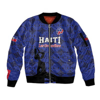 Custom Haiti Football Sleeve Zip Bomber Jacket Come on Les Grenadiers Blue Style