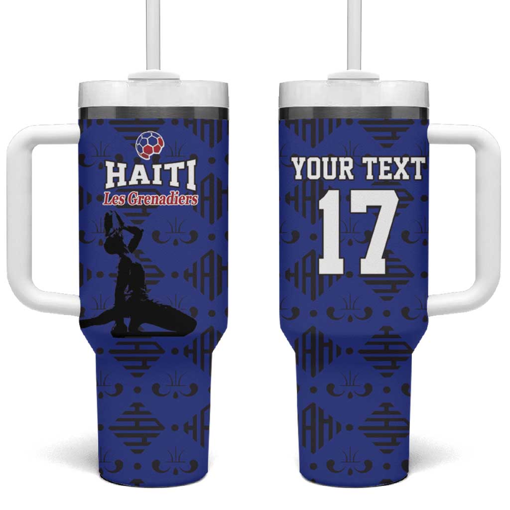 Custom Haiti Football Tumbler With Handle Come on Les Grenadiers Blue Style