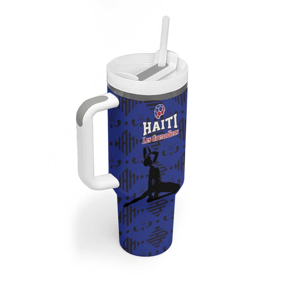 Custom Haiti Football Tumbler With Handle Come on Les Grenadiers Blue Style