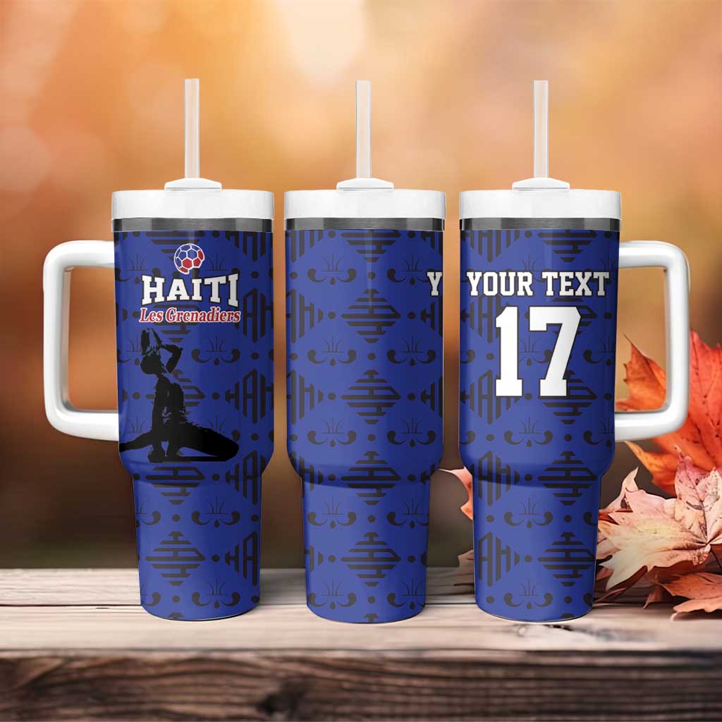 Custom Haiti Football Tumbler With Handle Come on Les Grenadiers Blue Style