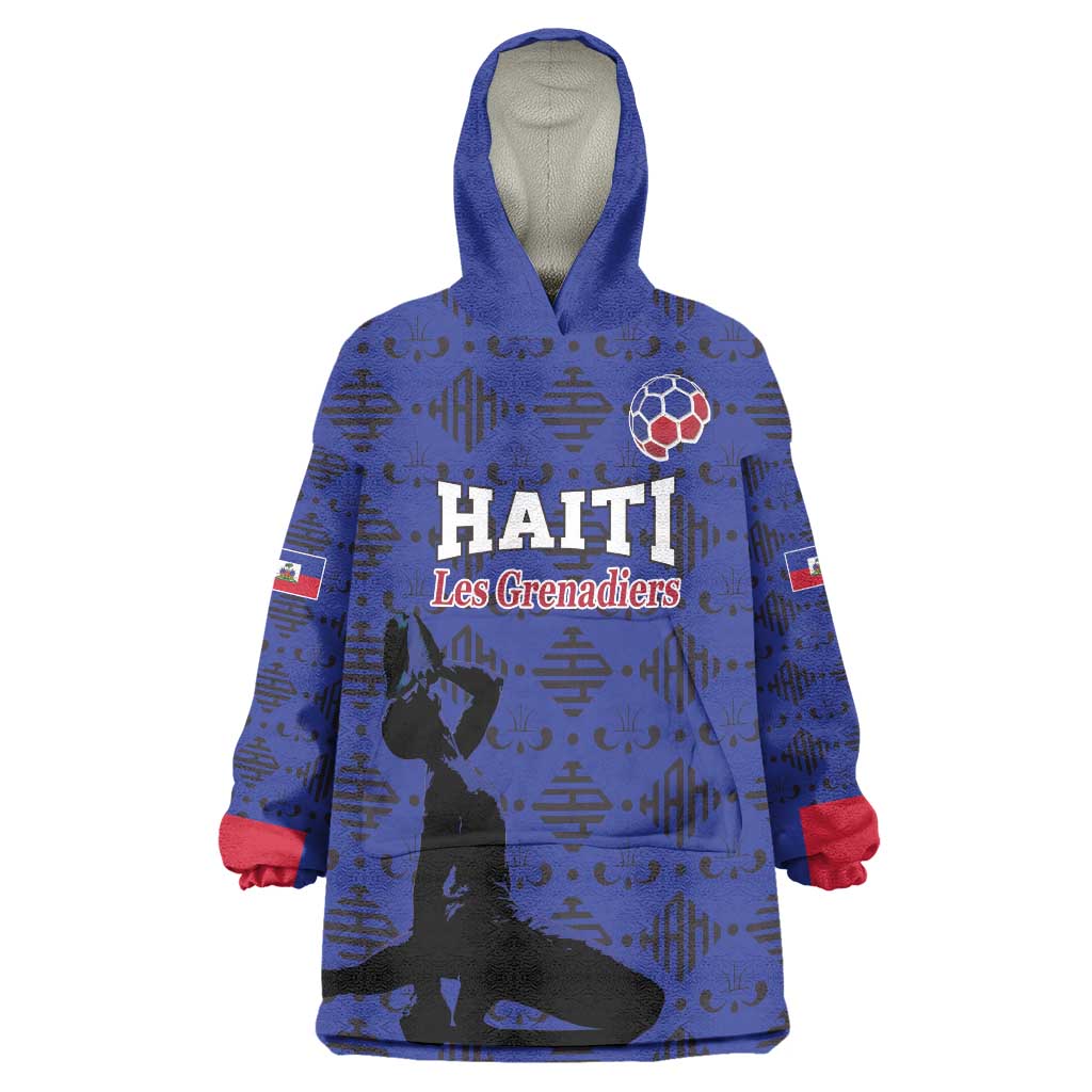 Custom Haiti Football Wearable Blanket Hoodie Come on Les Grenadiers Blue Style