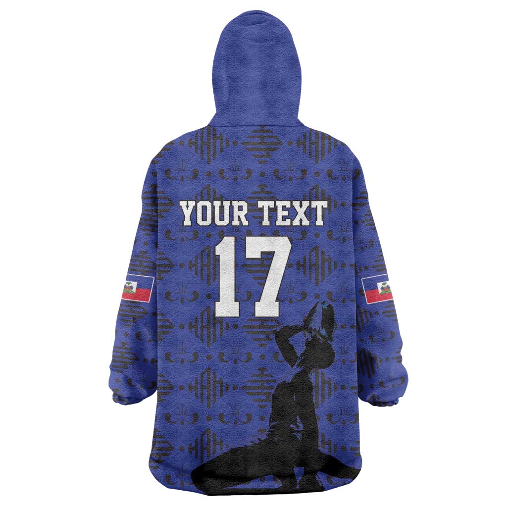 Custom Haiti Football Wearable Blanket Hoodie Come on Les Grenadiers Blue Style