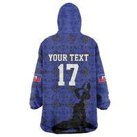 Custom Haiti Football Wearable Blanket Hoodie Come on Les Grenadiers Blue Style