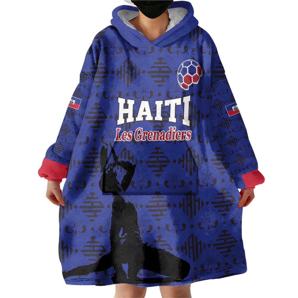 Custom Haiti Football Wearable Blanket Hoodie Come on Les Grenadiers Blue Style