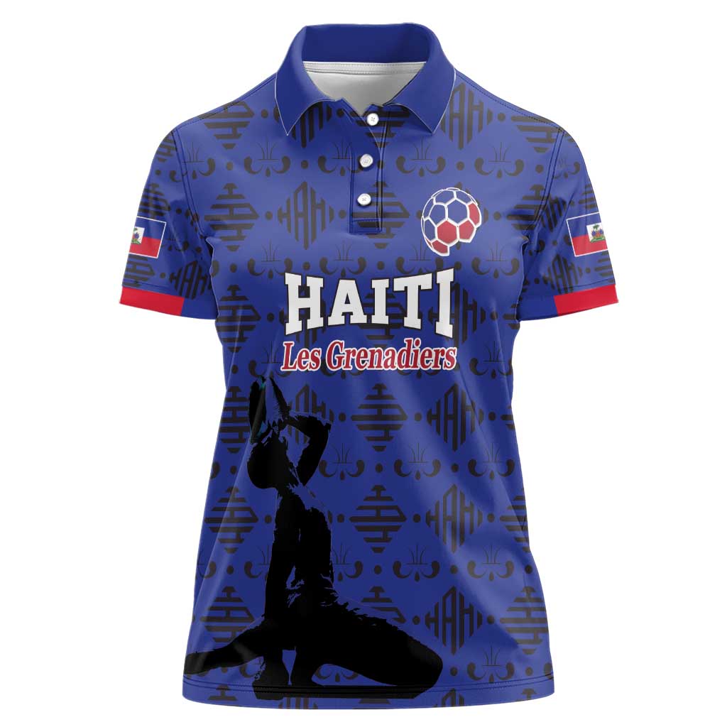 Custom Haiti Football Women Polo Shirt Come on Les Grenadiers Blue Style