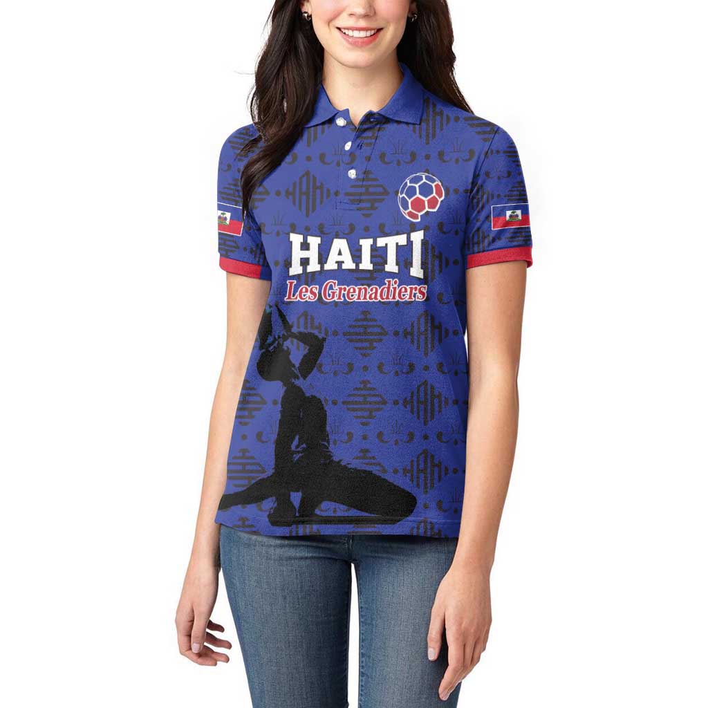 Custom Haiti Football Women Polo Shirt Come on Les Grenadiers Blue Style