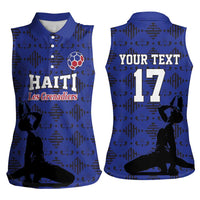 Custom Haiti Football Women Sleeveless Polo Shirt Come on Les Grenadiers Blue Style