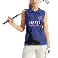 Custom Haiti Football Women Sleeveless Polo Shirt Come on Les Grenadiers Blue Style