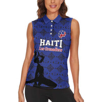 Custom Haiti Football Women Sleeveless Polo Shirt Come on Les Grenadiers Blue Style
