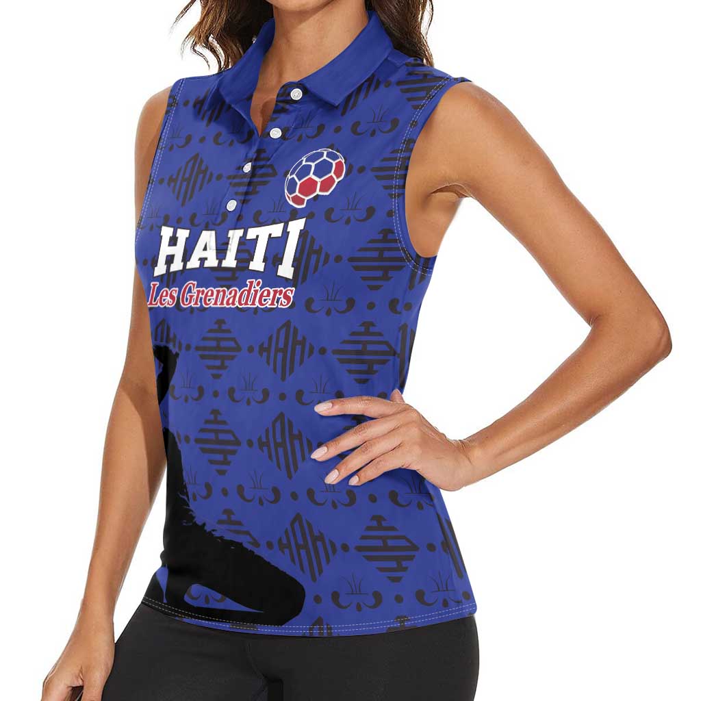 Custom Haiti Football Women Sleeveless Polo Shirt Come on Les Grenadiers Blue Style