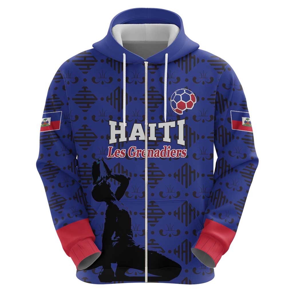 Custom Haiti Football Zip Hoodie Come on Les Grenadiers Blue Style