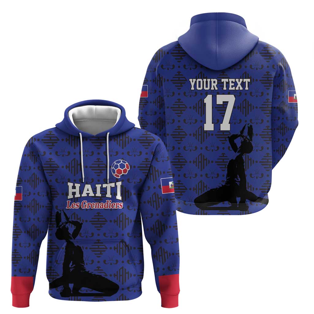 Custom Haiti Football Zip Hoodie Come on Les Grenadiers Blue Style