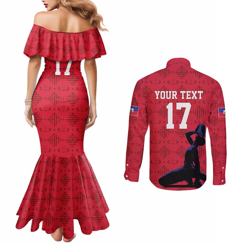 Custom Haiti Football Couples Matching Mermaid Dress and Long Sleeve Button Shirt Come on Les Grenadiers Red Style