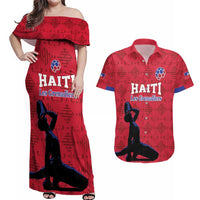Custom Haiti Football Couples Matching Off Shoulder Maxi Dress and Hawaiian Shirt Come on Les Grenadiers Red Style
