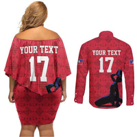 Custom Haiti Football Couples Matching Off Shoulder Short Dress and Long Sleeve Button Shirt Come on Les Grenadiers Red Style