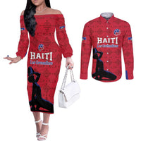 Custom Haiti Football Couples Matching Off The Shoulder Long Sleeve Dress and Long Sleeve Button Shirt Come on Les Grenadiers Red Style