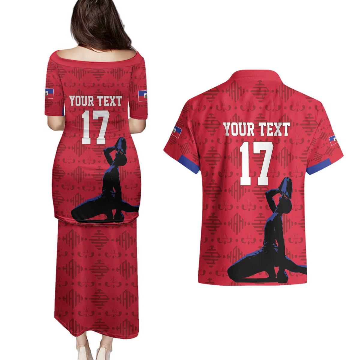 Custom Haiti Football Couples Matching Puletasi and Hawaiian Shirt Come on Les Grenadiers Red Style