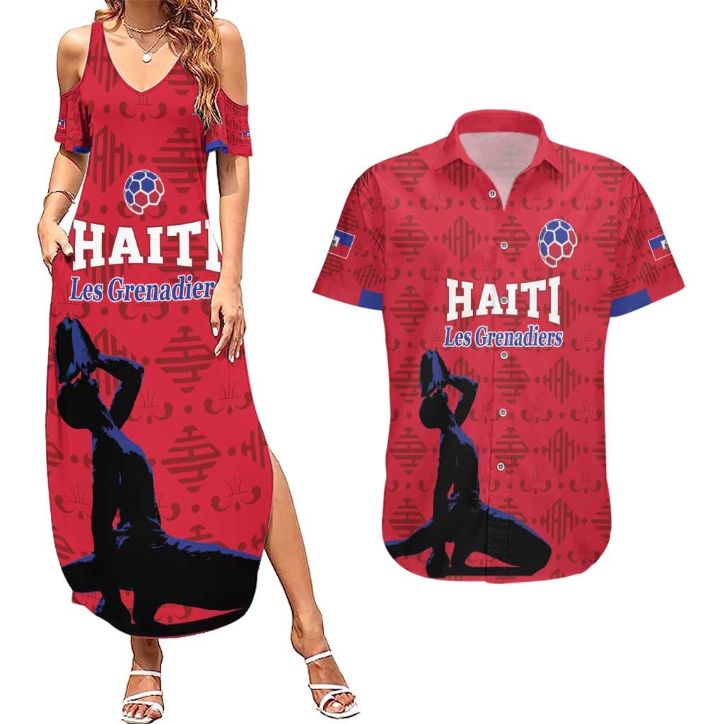 Custom Haiti Football Couples Matching Summer Maxi Dress and Hawaiian Shirt Come on Les Grenadiers Red Style
