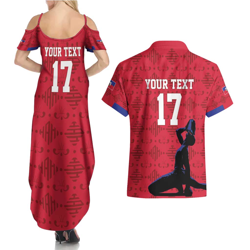 Custom Haiti Football Couples Matching Summer Maxi Dress and Hawaiian Shirt Come on Les Grenadiers Red Style