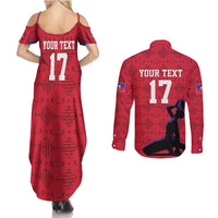 Custom Haiti Football Couples Matching Summer Maxi Dress and Long Sleeve Button Shirt Come on Les Grenadiers Red Style
