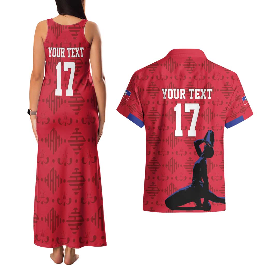 Custom Haiti Football Couples Matching Tank Maxi Dress and Hawaiian Shirt Come on Les Grenadiers Red Style