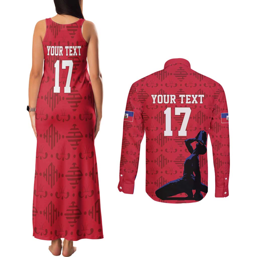 Custom Haiti Football Couples Matching Tank Maxi Dress and Long Sleeve Button Shirt Come on Les Grenadiers Red Style