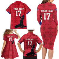 Custom Haiti Football Family Matching Long Sleeve Bodycon Dress and Hawaiian Shirt Come on Les Grenadiers Red Style