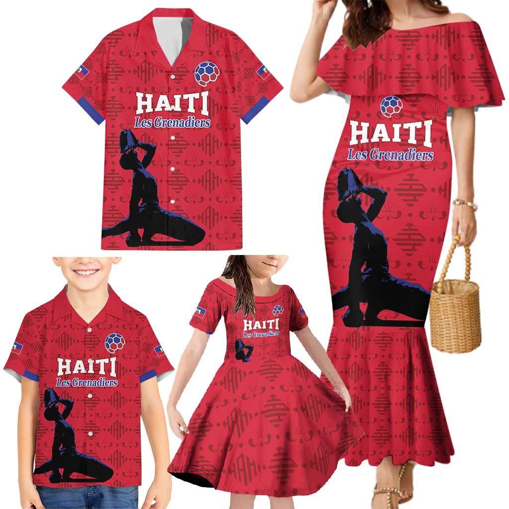 Custom Haiti Football Family Matching Mermaid Dress and Hawaiian Shirt Come on Les Grenadiers Red Style