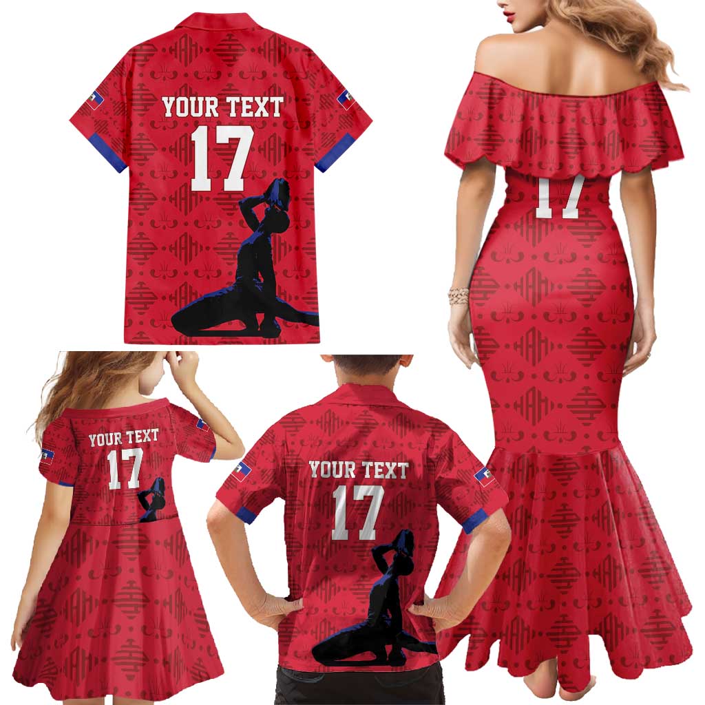 Custom Haiti Football Family Matching Mermaid Dress and Hawaiian Shirt Come on Les Grenadiers Red Style