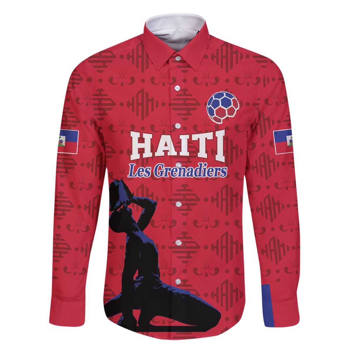 Custom Haiti Football Family Matching Off The Shoulder Long Sleeve Dress and Hawaiian Shirt Come on Les Grenadiers Red Style