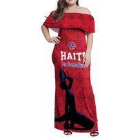 Custom Haiti Football Family Matching Off Shoulder Maxi Dress and Hawaiian Shirt Come on Les Grenadiers Red Style