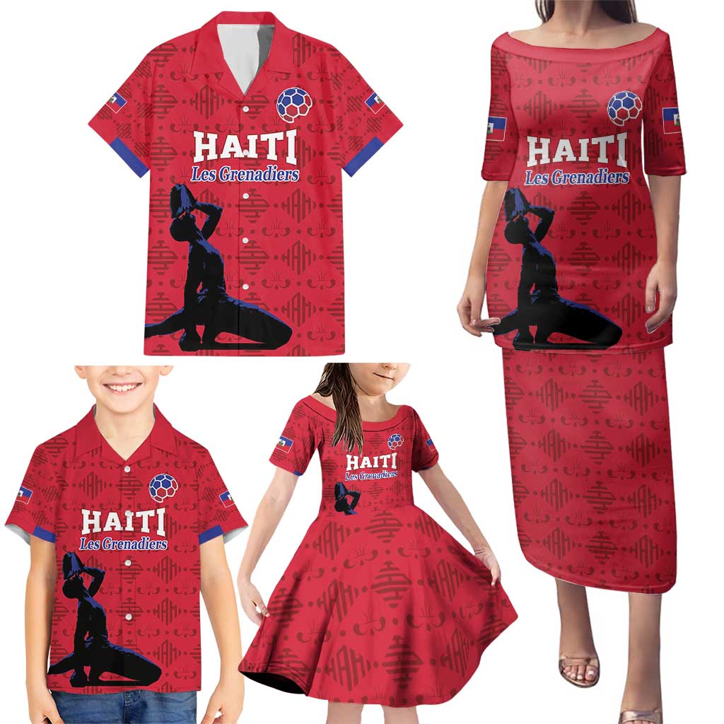 Custom Haiti Football Family Matching Puletasi and Hawaiian Shirt Come on Les Grenadiers Red Style