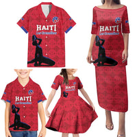 Custom Haiti Football Family Matching Puletasi and Hawaiian Shirt Come on Les Grenadiers Red Style
