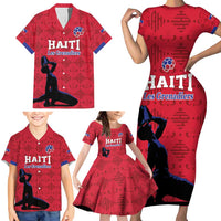 Custom Haiti Football Family Matching Short Sleeve Bodycon Dress and Hawaiian Shirt Come on Les Grenadiers Red Style