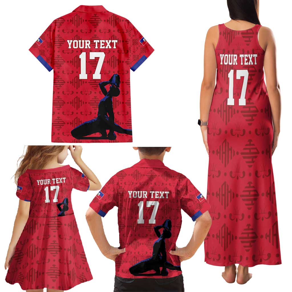 Custom Haiti Football Family Matching Tank Maxi Dress and Hawaiian Shirt Come on Les Grenadiers Red Style