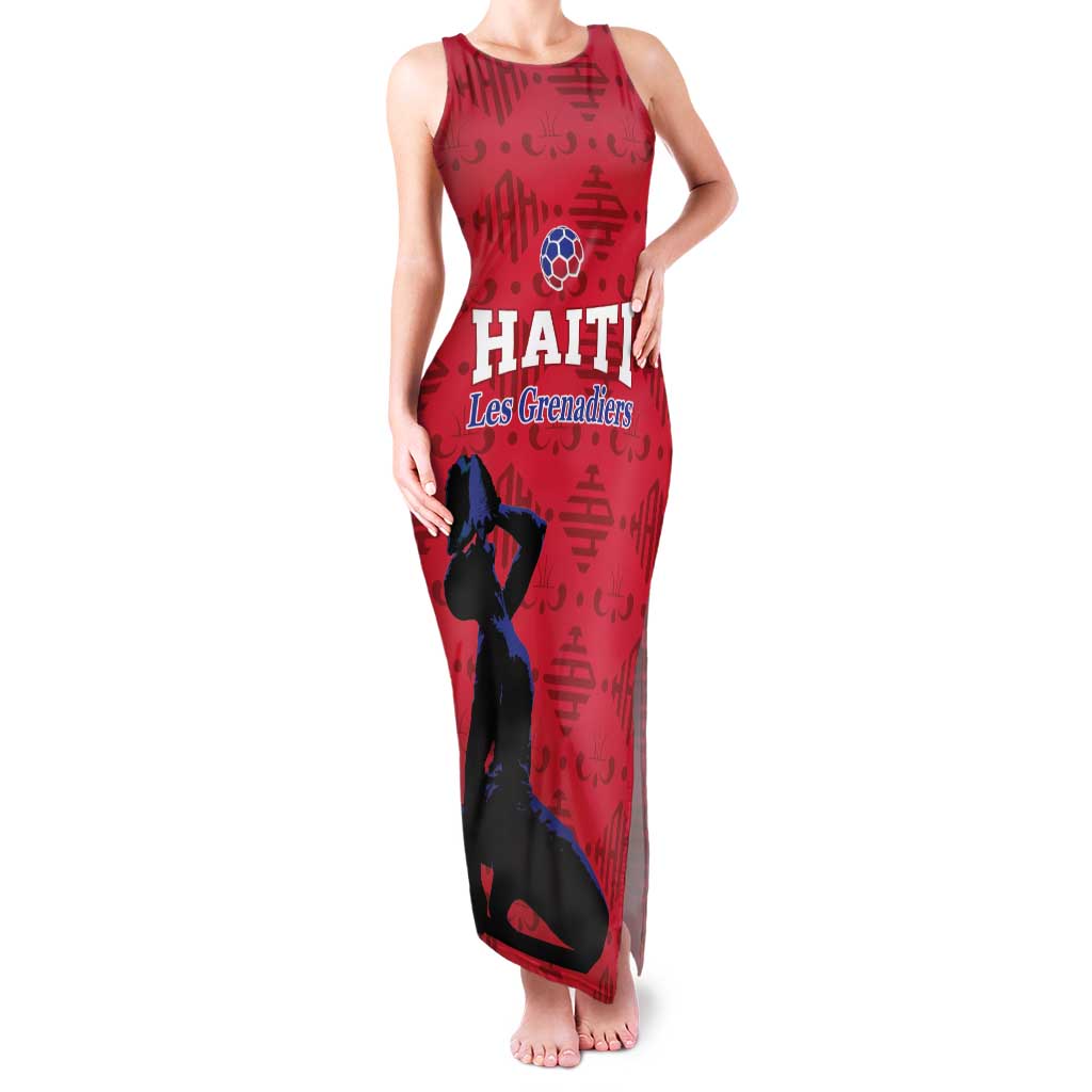 Custom Haiti Football Family Matching Tank Maxi Dress and Hawaiian Shirt Come on Les Grenadiers Red Style