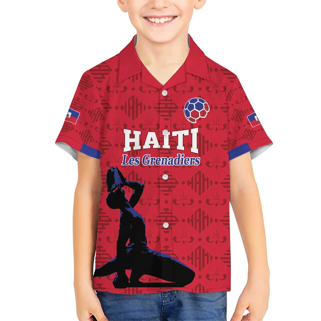Custom Haiti Football Kid Hawaiian Shirt Come on Les Grenadiers Red Style