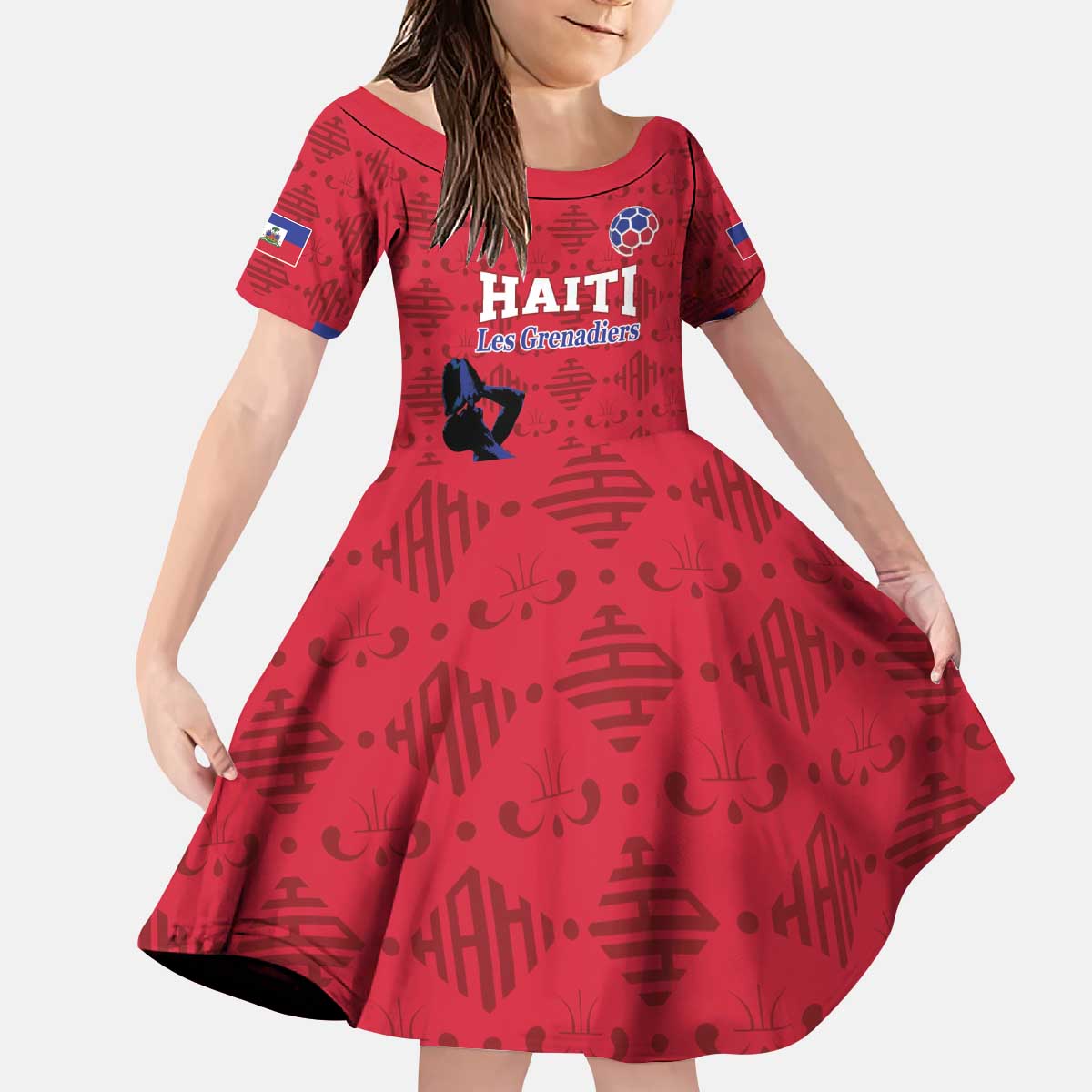 Custom Haiti Football Kid Short Sleeve Dress Come on Les Grenadiers Red Style