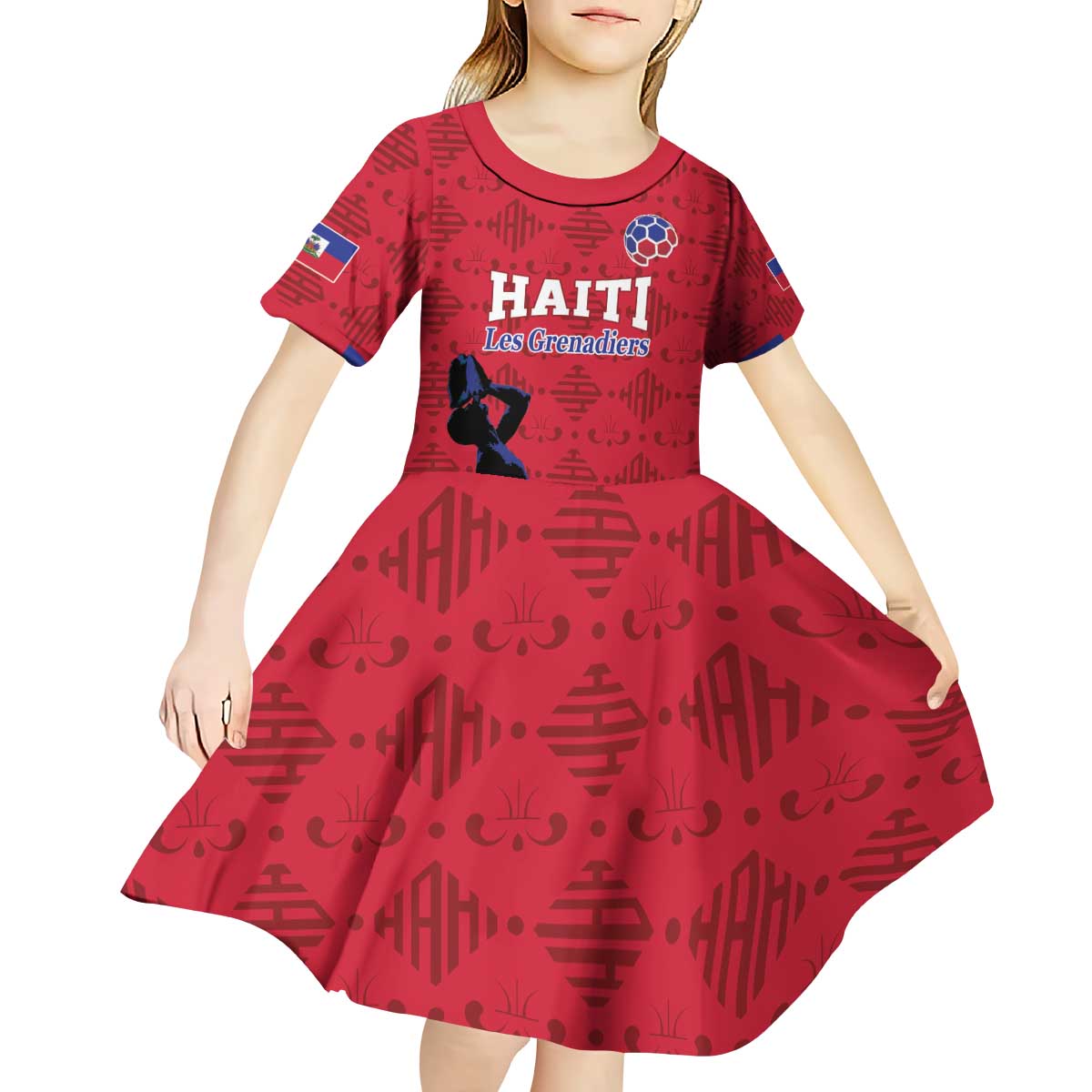 Custom Haiti Football Kid Short Sleeve Dress Come on Les Grenadiers Red Style