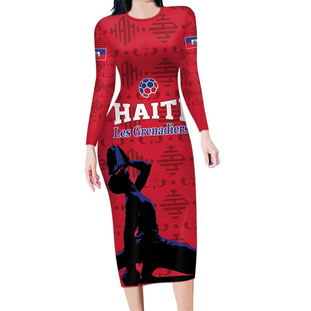 Custom Haiti Football Long Sleeve Bodycon Dress Come on Les Grenadiers Red Style