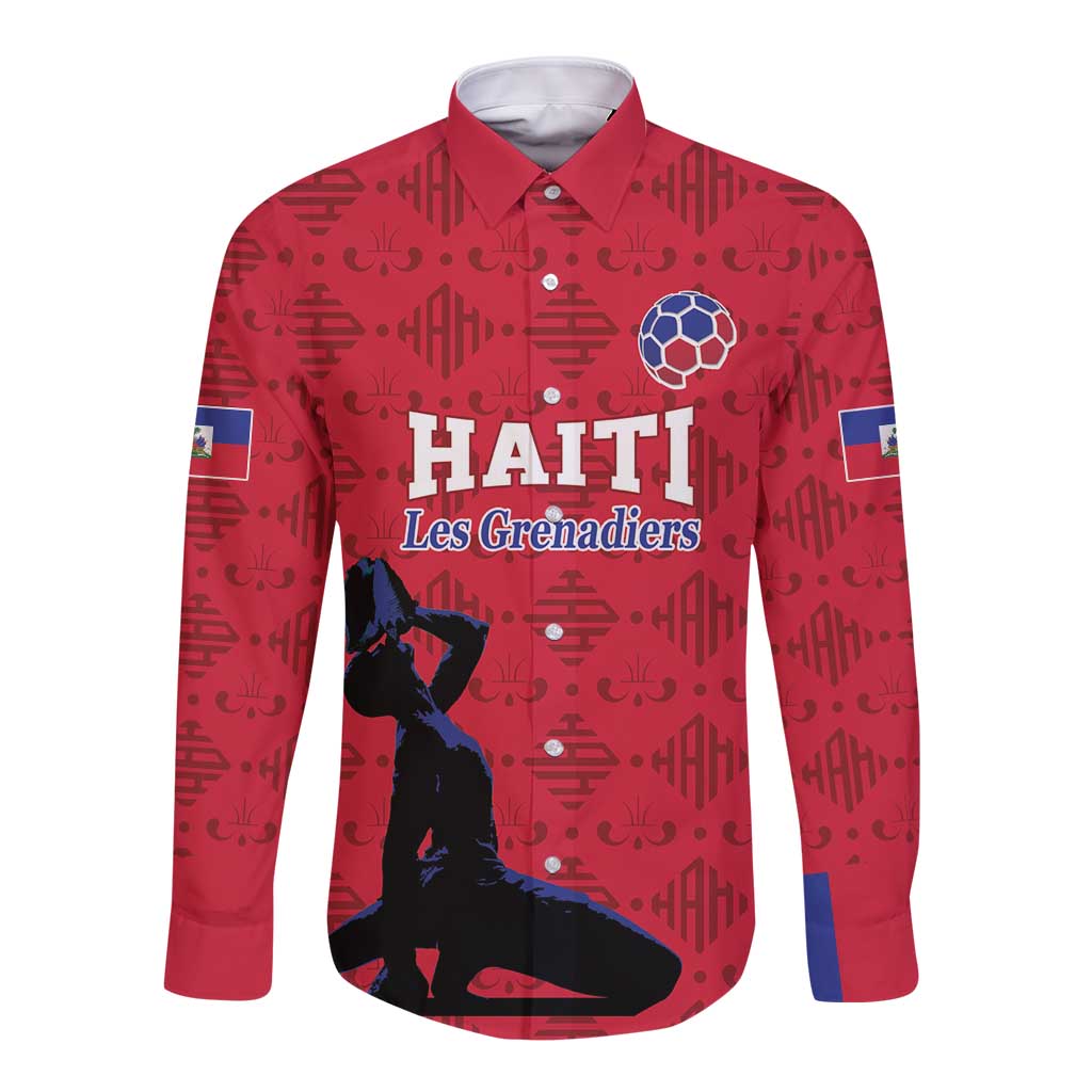 Custom Haiti Football Long Sleeve Button Shirt Come on Les Grenadiers Red Style