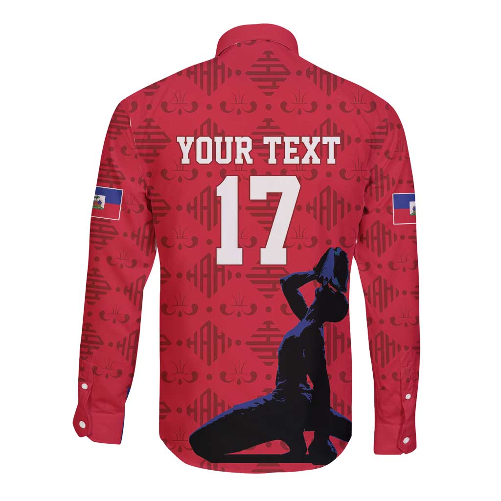 Custom Haiti Football Long Sleeve Button Shirt Come on Les Grenadiers Red Style