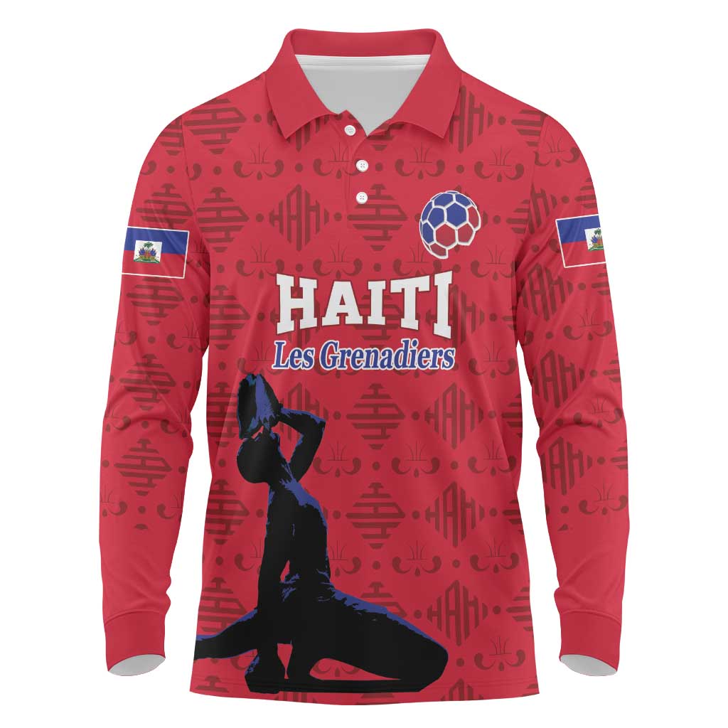 Custom Haiti Football Long Sleeve Polo Shirt Come on Les Grenadiers Red Style