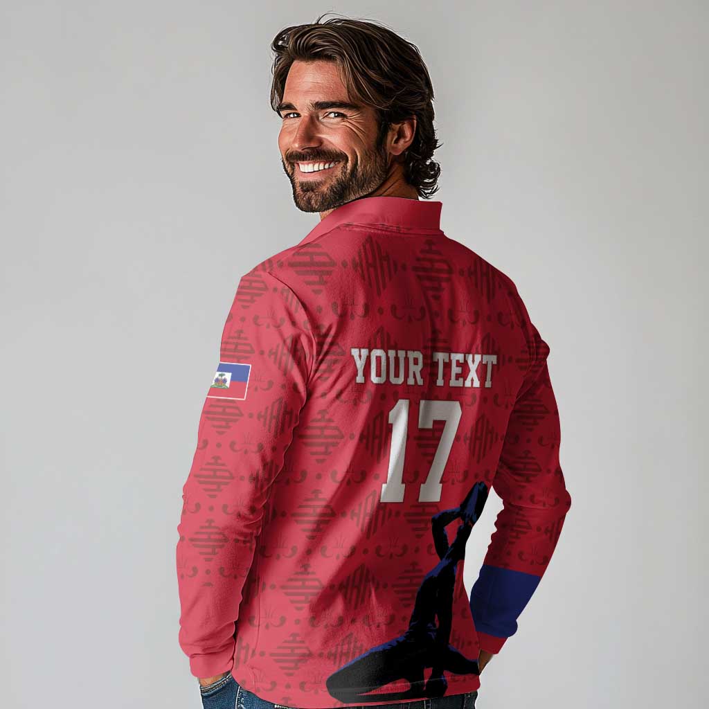 Custom Haiti Football Long Sleeve Polo Shirt Come on Les Grenadiers Red Style