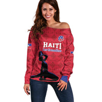 Custom Haiti Football Off Shoulder Sweater Come on Les Grenadiers Red Style
