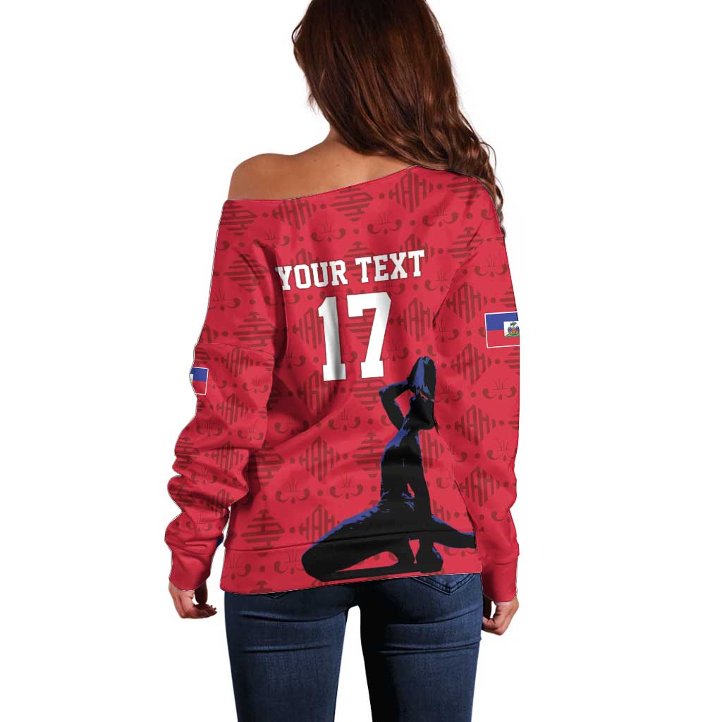 Custom Haiti Football Off Shoulder Sweater Come on Les Grenadiers Red Style