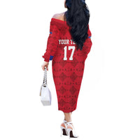Custom Haiti Football Off The Shoulder Long Sleeve Dress Come on Les Grenadiers Red Style