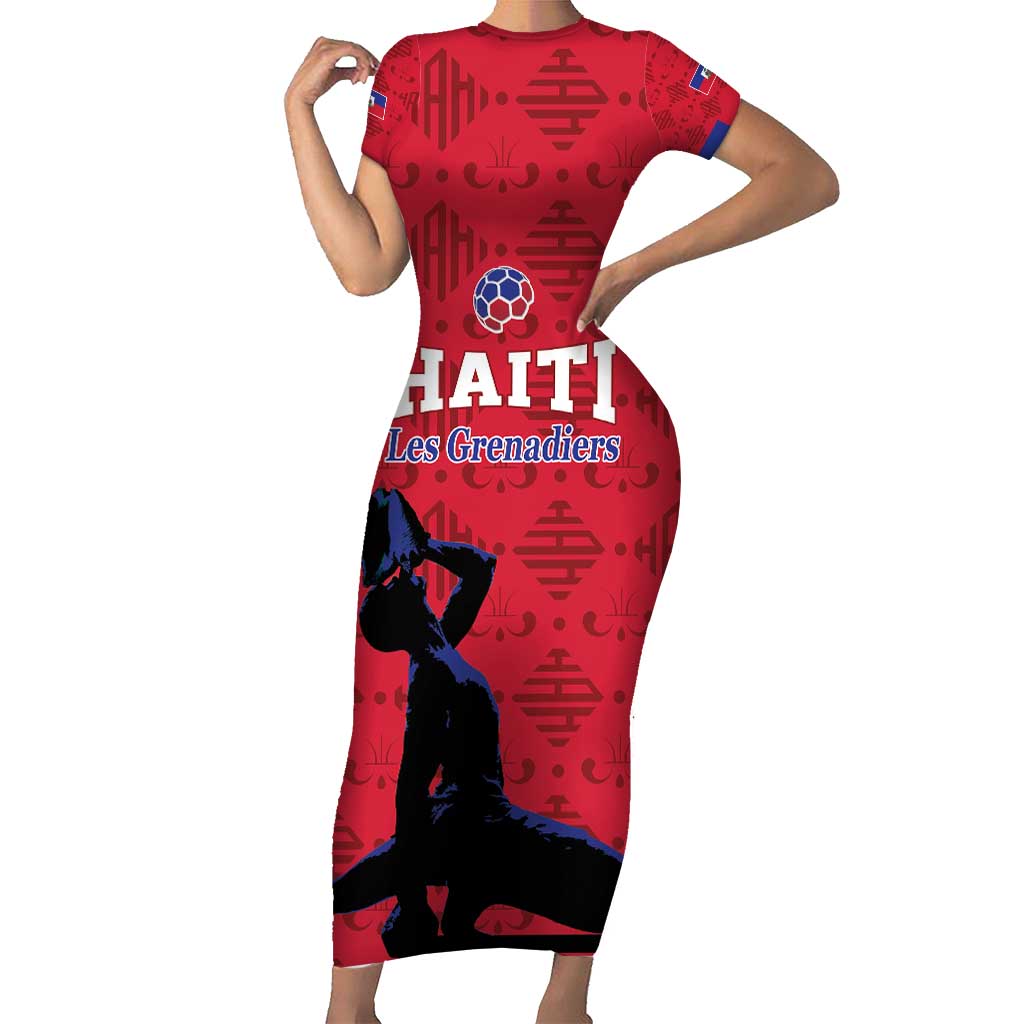 Custom Haiti Football Short Sleeve Bodycon Dress Come on Les Grenadiers Red Style