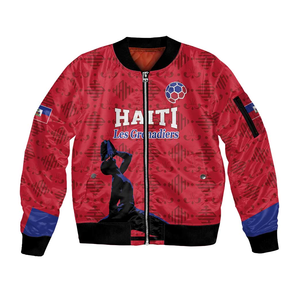 Custom Haiti Football Sleeve Zip Bomber Jacket Come on Les Grenadiers Red Style