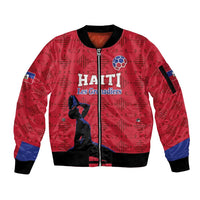 Custom Haiti Football Sleeve Zip Bomber Jacket Come on Les Grenadiers Red Style